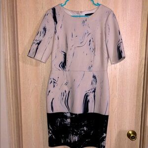 ANTONIO MELANI White Cream & Blue Midi Dress